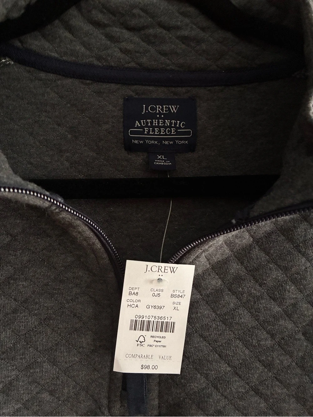 J. Crew Men's Quilted Half-Zip Sweater - NWT Gray